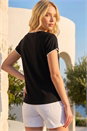 Black Stitch Detail Ribbed Top, Image 3 of 4