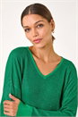 Green V-Neckline Sparkle Knit Jumper, Image 4 of 5