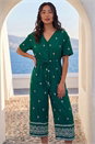 Green Petite Aztec Print Belted Jumpsuit , Image 2 of 4