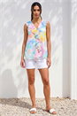 Green Floral Print V-Neck Ruffle Front Top, Image 2 of 4