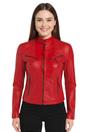 Red Slim-Fit Leather Biker Jacket-Tulsa, Image 1 of 7