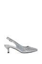 Silver XY LONDON Silver Slingback Court Shoes Pointed Kitten Heels With Crystal Details, Image 1 of 6