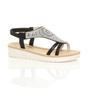 Black AJVANI Black Flatform Diamante T-Bar Slingback Sandals, Image 1 of 6