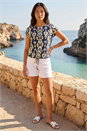 Navy  Petite Aztec Drawstring Hem Top, Image 2 of 4