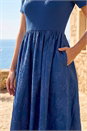 Royal Blue Floral Print Pocket Midi Dress , Image 4 of 4