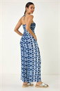 Navy  Abstract Shirred Bardot Jumpsuit, Image 3 of 5