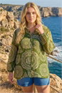 Khaki Curve Abstract Print Woven Shirt, Image 1 of 4