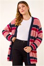 Pink Fluffy Stripe Knit Cardigan, Image 2 of 5