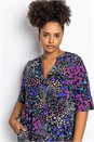 Blue Curve Patchwork Floral Tunic Dress, Image 3 of 4