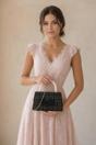 Black Tweed Top-Handle Handbag with Pearl Handle and Floral Appliqué, Image 1 of 2