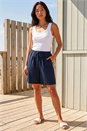 Navy Petite Linen Blend Drawstring Shorts, Image 1 of 4