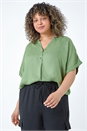 Khaki Curve Longline V-Neck Top, Image 2 of 5