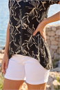 Black Leaf Print Asymmetric Stretch Tunic Top, Image 4 of 4