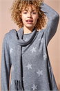 Light-grey Star Print Knitted Tunic with Tassel Scarf, Image 3 of 4