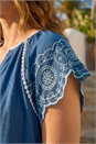 Navy  Petite Embroidered V-Neck Top, Image 4 of 4