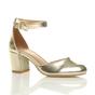 Gold AJVANI Gold Mid Block Heel Ankle Strap 2 Part Heels, Image 1 of 6