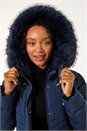 Navy  Petite Hooded Longline Quilted Coat, Image 5 of 5