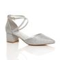 Silver Mid Block Heel Crossed Straps Pointed Toe 2 Part Heels, Image 1 of 6
