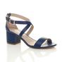 Navy Blue AJVANI Navy Blue Mid Block Heel Crossed Straps Sandals, Image 1 of 6