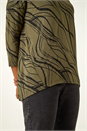 Khaki Abstract Line Print Stretch Jersey Top, Image 5 of 5