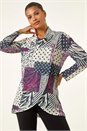 Burgundy Patchwork Print Cowl Neck Top, Image 1 of 5