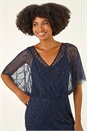 Midnight Blue Embellished V-Neck Midi Dress, Image 4 of 5