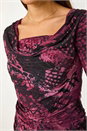 Pink Printed Cowl Neck Stretch Top, Image 5 of 5