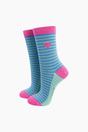 Multi Embroidered Heart Combed Cotton Socks in Blue, Image 1 of 4