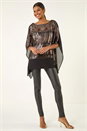 Taupe Ombre Sequin Mesh Chiffon Top, Image 3 of 6