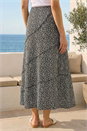 Black Asymmetric Ditsy Print Midi Skirt , Image 3 of 4