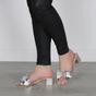 Silver Mid Block Heel Diamante Bow Mules Sandals, Image 5 of 8