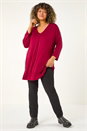 Maroon Curve V-Neck Pleat Tunic Top, Image 1 of 5