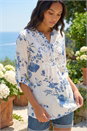 White Floral Print Lace Trim Shirt , Image 2 of 4