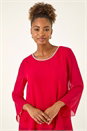 Red Sparkly Asymmetric Chiffon Top, Image 1 of 5