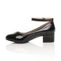 Black Mid Block Heel Comfort Ankle Strap Court Shoes, Image 3 of 6