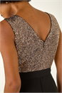 Gold Sequin Bodice Belted Chiffon Dress, Image 5 of 5