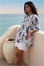 Blue Floral Print Notch Neck Top, Image 2 of 4