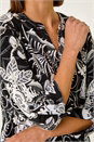 Black Floral Print Shoulder Pleat Shirt, Image 5 of 5
