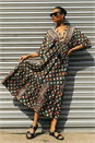 Multi  Geo Print V-Neck Frill Maxi Dress, Image 3 of 6