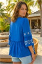 Blue Petite Contrast Print Pom Pom Top, Image 3 of 4