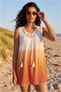 Rust Cotton Lace Detail Ombre V-Neck Vest Top, Image 1 of 4