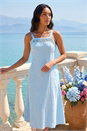 Light Blue Linen Blend Lace Trim Midi Dress, Image 1 of 4