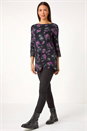 Black Floral Print Lace Detail Stretch Top, Image 4 of 5