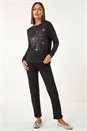 Black Foil Star Print Long Sleeve Top, Image 4 of 5