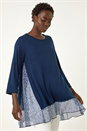 Navy  Animal Print Contrast Mesh Hem Stretch Top, Image 2 of 5