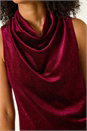 Wine Glitter Velvet Cowl Neck Stretch Top, Image 5 of 5