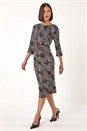 Mocha Abstract Print Ruched Stretch Dress, Image 1 of 5