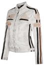 White Biker Racing Badges Leather Jacket, Image 2 of 5