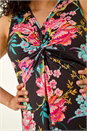 Black Curve Twist Front Floral Stretch Maxi Dress, Image 5 of 5
