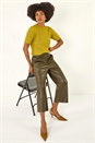 Olive Faux Leather Wide Leg Crop Trousers, Image 2 of 8